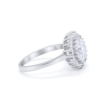Halo Floral Wedding Ring Simulated CZ 925 Sterling Silver